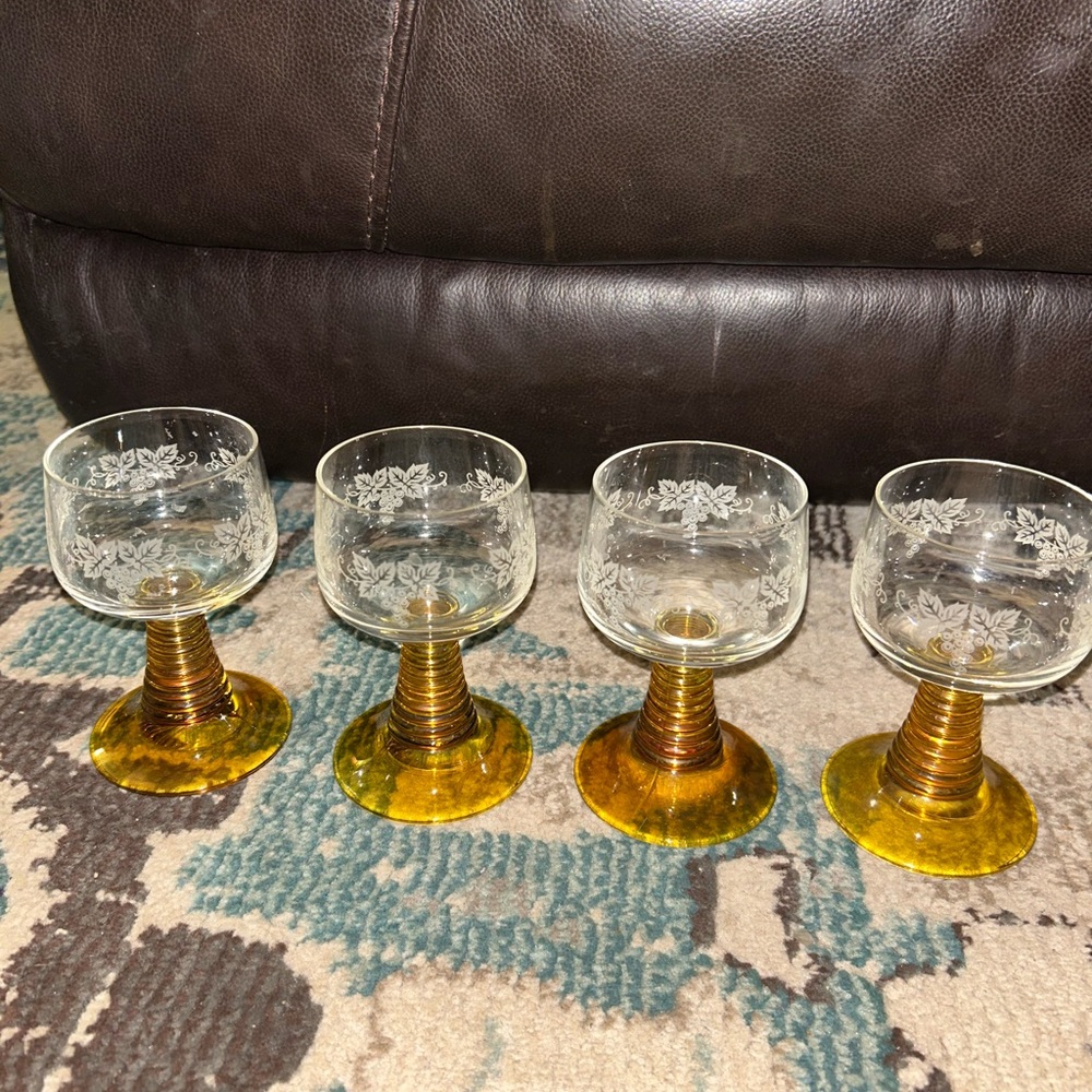 vintage, unique, rare Roemer Wine Glasses Germany Amber Ribbed